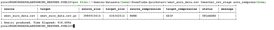 Snowflake response to data upload of large file.